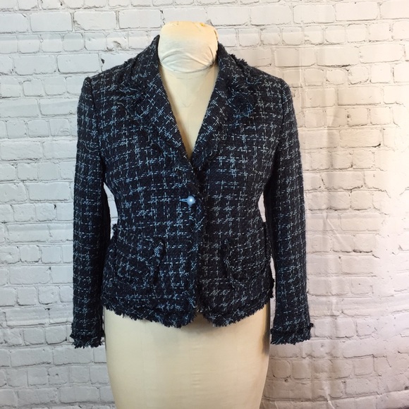 Carole Little Jackets & Blazers - Carole Little Blue Tweed Checkered Blazer Petite Medium
